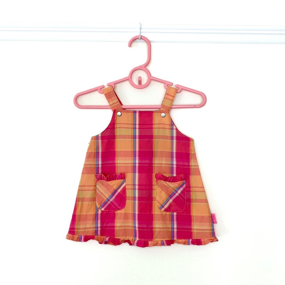 Cherokee baby pink orange madras ruffle sundress